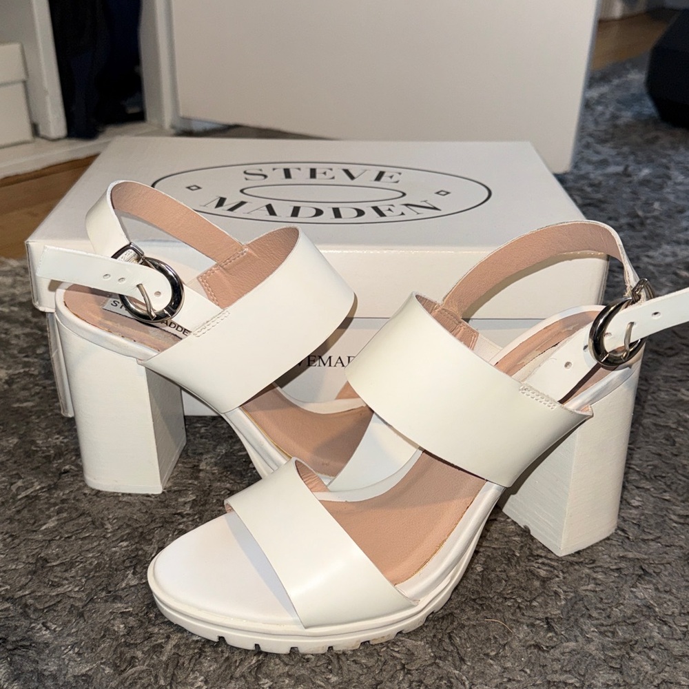 Steve Madden Cream Block Heel Sandals